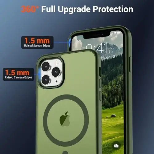 SUPFINE Magnetic for iPhone 11 Pro Max Case (MagSafe bilan mos) (Harbiy darajadagi tushishdan himoya) Yupqa yarim shaffof mat zarbga chidamli barmoq izlariga qarshi telefon qutisi, Cangling Green - 4