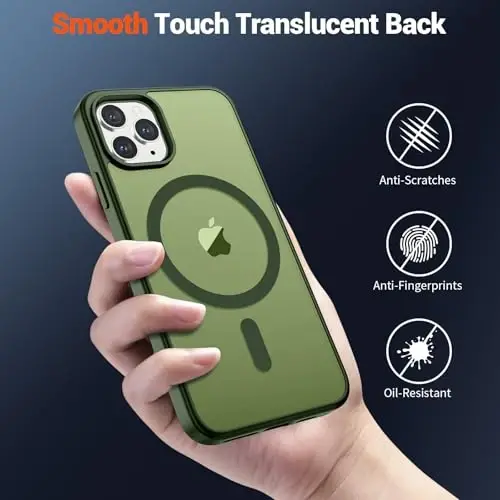 SUPFINE Magnetic for iPhone 11 Pro Max Case (MagSafe bilan mos) (Harbiy darajadagi tushishdan himoya) Yupqa yarim shaffof mat zarbga chidamli barmoq izlariga qarshi telefon qutisi, Cangling Green - 6