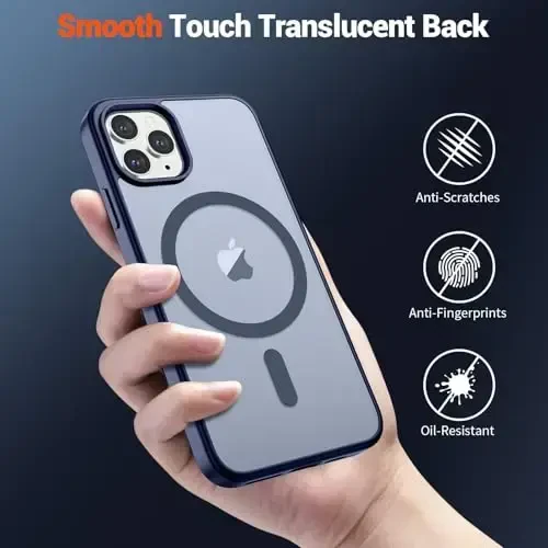 SUPFINE Magnetic for iPhone 11 Pro Max Case (MagSafe bilan mos keladi) (Harbiy darajadagi tushishdan himoya) Shaffof matli zarbga chidamli telefon qutisi, to'q ko'k - 6