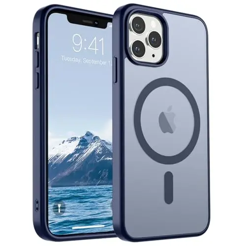SUPFINE Magnetic for iPhone 11 Pro Max Case (MagSafe bilan mos keladi) (Harbiy darajadagi tushishdan himoya) Shaffof matli zarbga chidamli telefon qutisi, to'q ko'k - 1