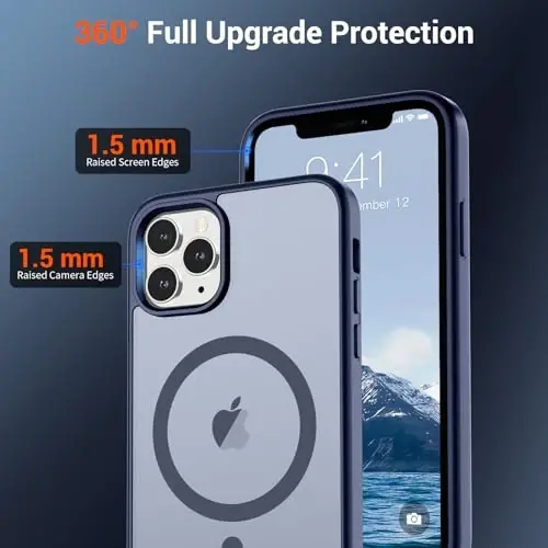 SUPFINE Magnetic for iPhone 11 Pro Max Case (MagSafe bilan mos keladi) (Harbiy darajadagi tushishdan himoya) Shaffof matli zarbga chidamli telefon qutisi, to'q ko'k - 4