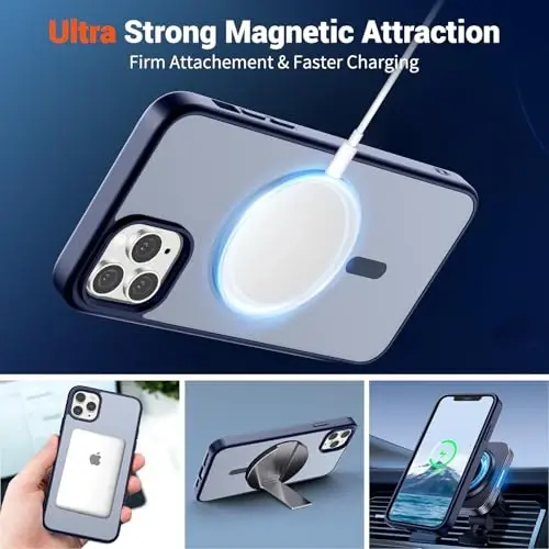 SUPFINE Magnetic for iPhone 11 Pro Max Case (MagSafe bilan mos keladi) (Harbiy darajadagi tushishdan himoya) Shaffof matli zarbga chidamli telefon qutisi, to'q ko'k - 5