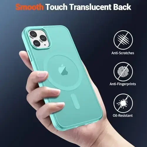 SUPFINE Magnetic for iPhone 11 Pro Max Case (MagSafe bilan mos keladi) (Harbiy darajadagi tushishdan himoya) Yupqa yarim shaffof mat shokga chidamli telefon qopqog'i, ko'k yashil - 6