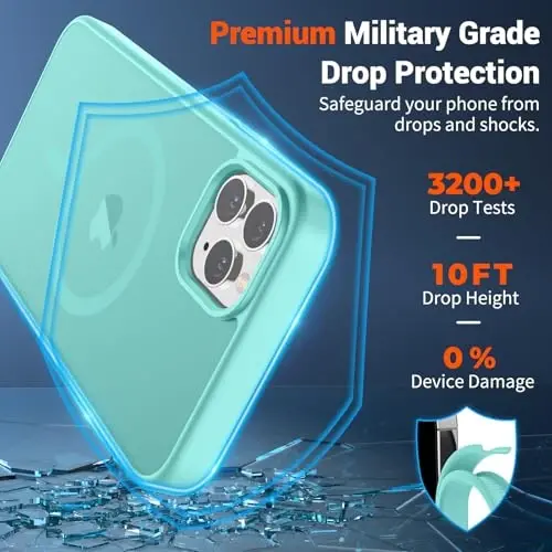 SUPFINE Magnetic for iPhone 11 Pro Max Case (MagSafe bilan mos keladi) (Harbiy darajadagi tushishdan himoya) Yupqa yarim shaffof mat shokga chidamli telefon qopqog'i, ko'k yashil - 3