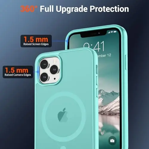 SUPFINE Magnetic for iPhone 11 Pro Max Case (MagSafe bilan mos keladi) (Harbiy darajadagi tushishdan himoya) Yupqa yarim shaffof mat shokga chidamli telefon qopqog'i, ko'k yashil - 4
