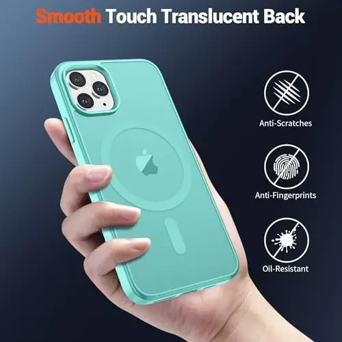 SUPFINE Magnetic for iPhone 11 Pro Max Case (MagSafe bilan mos keladi) (Harbiy darajadagi tushishdan himoya) Yupqa yarim shaffof mat shokga chidamli telefon qopqog'i, ko'k yashil - 6