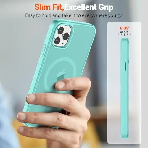 SUPFINE Magnetic for iPhone 11 Pro Max Case (MagSafe bilan mos keladi) (Harbiy darajadagi tushishdan himoya) Yupqa yarim shaffof mat shokga chidamli telefon qopqog'i, ko'k yashil - 7