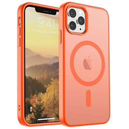 SUPFINE Magnetic for iPhone 11 Pro Max Case (MagSafe bilan mos keladi) (Harbiy darajadagi tushishdan himoya) Yupqa yarim shaffof mat zarbga chidamli barmoq izlariga qarshi telefon qutisi, apelsin 