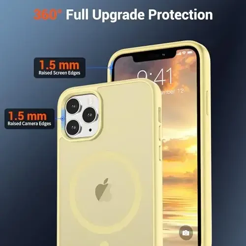 SUPFINE Magnetic for iPhone 11 Pro Max Case (MagSafe bilan mos keladi) (Harbiy darajadagi tushishdan himoya) Yupqa yarim shaffof mato zarbga chidamli barmoq izlariga qarshi telefon qutisi, sariyog 'sariq - 4