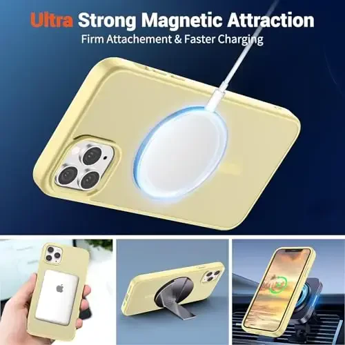 SUPFINE Magnetic for iPhone 11 Pro Max Case (MagSafe bilan mos keladi) (Harbiy darajadagi tushishdan himoya) Yupqa yarim shaffof mato zarbga chidamli barmoq izlariga qarshi telefon qutisi, sariyog 'sariq - 5