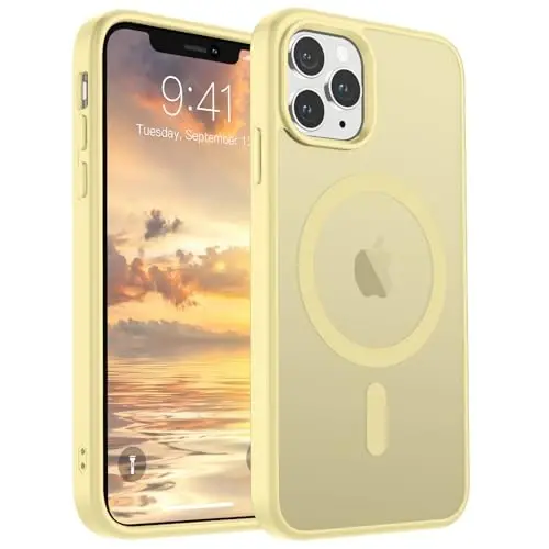 SUPFINE Magnetic for iPhone 11 Pro Max Case (MagSafe bilan mos keladi) (Harbiy darajadagi tushishdan himoya) Yupqa yarim shaffof mato zarbga chidamli barmoq izlariga qarshi telefon qutisi, sariyog 'sariq 