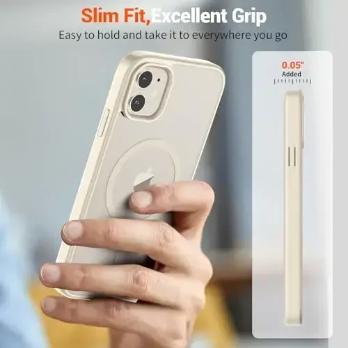 SUPFINE Magnetic for iPhone 12 Case/iPhone 12 Pro Case (Compatible with MagSafe) (Military Grade Drop Protection) Slim Translucent Matte Shockproof with Anti-Fingerprint Phone Case,Antique White - 7