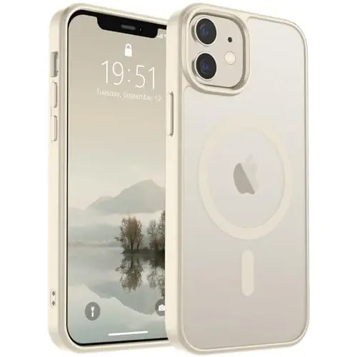 SUPFINE Magnetic for iPhone 12 Case/iPhone 12 Pro Case (Compatible with MagSafe) (Military Grade Drop Protection) Slim Translucent Matte Shockproof with Anti-Fingerprint Phone Case,Antique White - SUPFINE