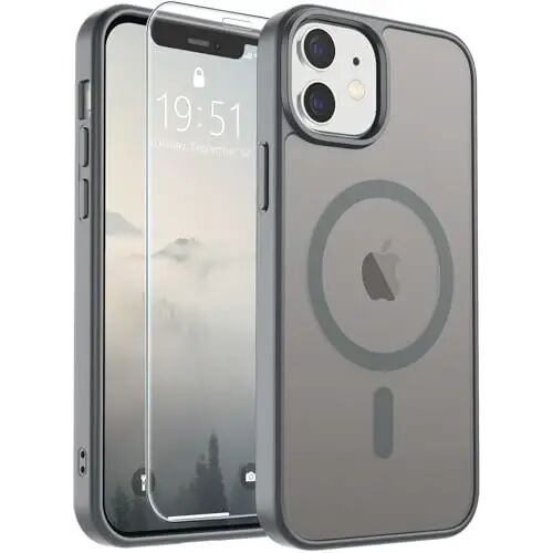SUPFINE Magnetic for iPhone 12 Case/iPhone 12 Pro Case (Compatible with MagSafe) (Military Grade Drop Protection) Slim Translucent Matte Shockproof with Anti-Fingerprint Phone Case,Gray 