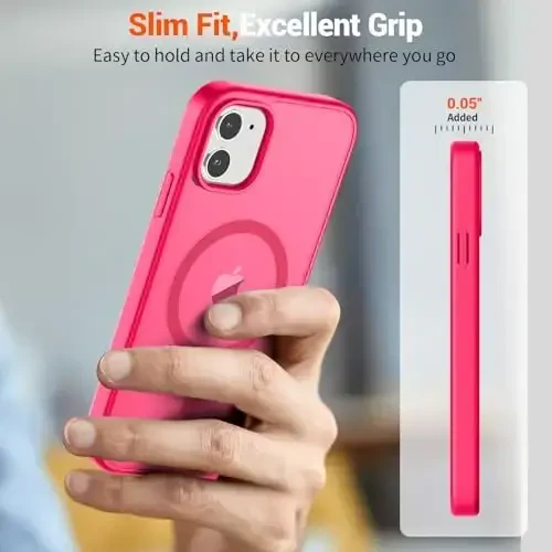 SUPFINE Magnetic for iPhone 12 Case/iPhone 12 Pro Case (Compatible with MagSafe) (Military Grade Drop Protection) Slim Translucent Matte Shockproof with Anti-Fingerprint Phone Case,Hot Pink - 7