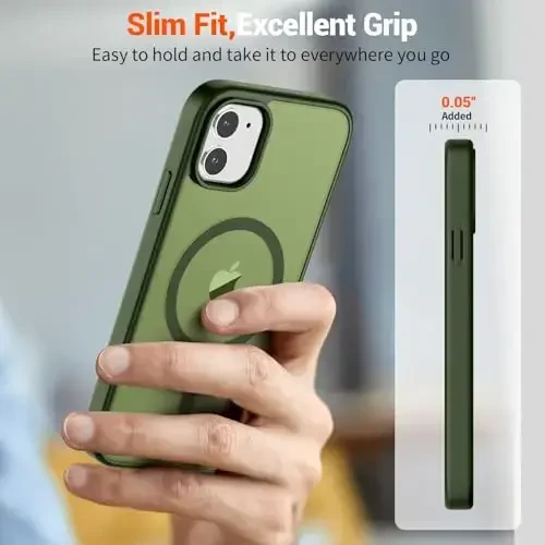 SUPFINE Magnetic for iPhone 12 Case/iPhone 12 Pro Case (Compatible with MagSafe)(Harbiy darajadagi tushishdan himoya) Yupqa yarim shaffof mato zarbga chidamli barmoq izlariga qarshi telefon g'ilofi, Cangling Green - 7