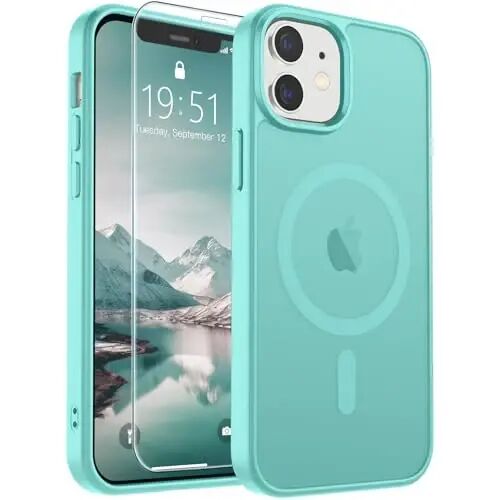 SUPFINE Magnetic for iPhone 12 Case/iPhone 12 Pro Case (Compatible with MagSafe)(Military Grade Drop Protection) Slim Translucent Matte Shockproof with Anti-Fingerprint Phone Case,Blue Green 