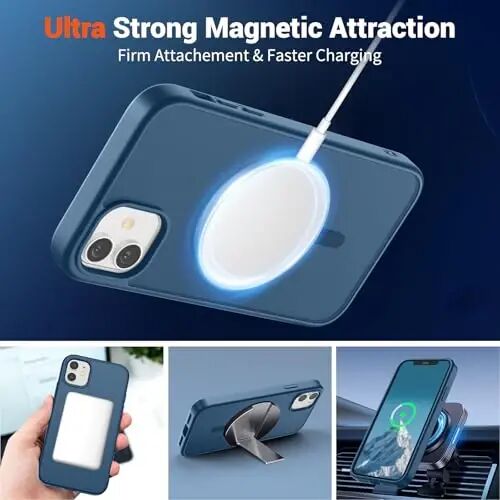 SUPFINE Magnetic for iPhone 12 Case/iPhone 12 Pro Case (Compatible with MagSafe)(Military Grade Drop Protection) Slim Translucent Matte Shockproof with Anti-Fingerprint Phone Case,Deep Blue - 5