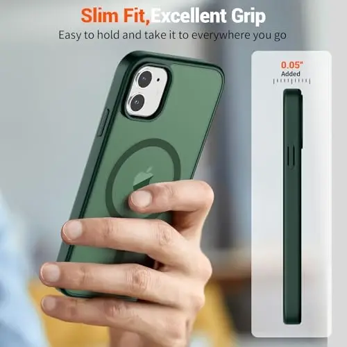 SUPFINE Magnetic for iPhone 12 Case/iPhone 12 Pro Case (Compatible with MagSafe)(Military Grade Drop Protection) Slim Translucent Matte Shockproof with Anti-Fingerprint Phone Case,Forest Green - 7