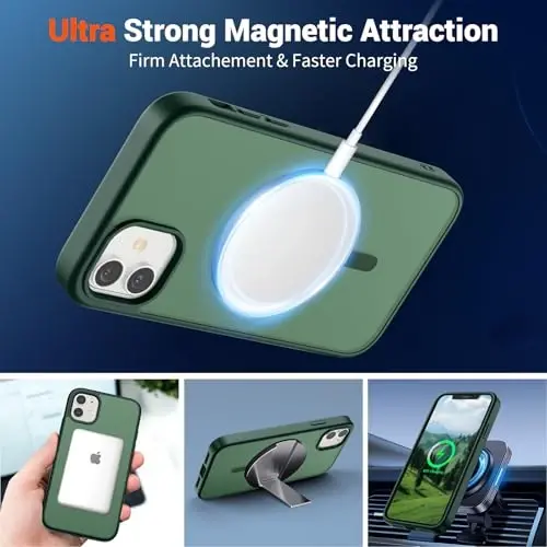 SUPFINE Magnetic for iPhone 12 Case/iPhone 12 Pro Case (Compatible with MagSafe)(Military Grade Drop Protection) Slim Translucent Matte Shockproof with Anti-Fingerprint Phone Case,Forest Green - 4