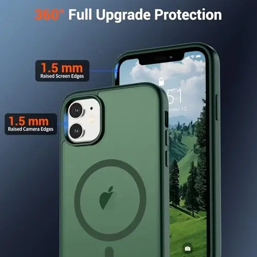 SUPFINE Magnetic for iPhone 12 Case/iPhone 12 Pro Case (Compatible with MagSafe)(Military Grade Drop Protection) Slim Translucent Matte Shockproof with Anti-Fingerprint Phone Case,Forest Green - 3