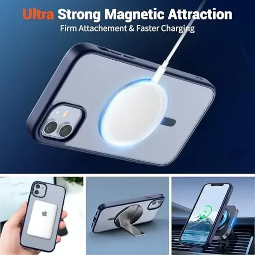 SUPFINE Magnetic for iPhone 12 Case/iPhone 12 Pro Case (Compatible with MagSafe)(Military Grade Drop Protection) Slim Translucent Matte Shockproof with Anti-Fingerprint Phone Case,Navy Blue - 5