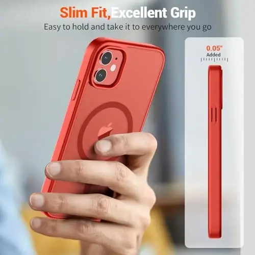 SUPFINE Magnetic for iPhone 12 Case/iPhone 12 Pro Case (Compatible with MagSafe)(Military Grade Drop Protection) Slim Translucent Matte Shockproof with Anti-Fingerprint Phone Case,Red - 7