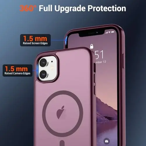 SUPFINE Magnetic for iPhone 12 Case/iPhone 12 Pro Case (Compatible with MagSafe)(Military Grade Drop Protection) Slim Translucent Matte Shockproof with Anti-Fingerprint Phone Case,Wine Red - 3