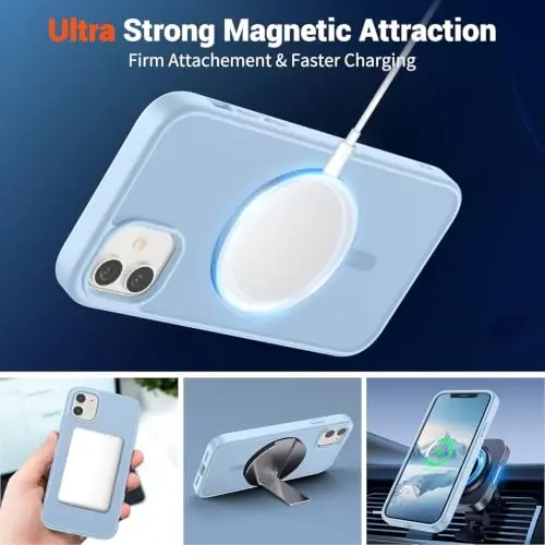 SUPFINE Magnetic for iPhone 12 Case/iPhone 12 Pro Case Glacier Blue | With Screen Protector, Translucent Matte, Compatible with MagSafe, Military Grade Drop Proof, Rugged Shockproof Protective - 5