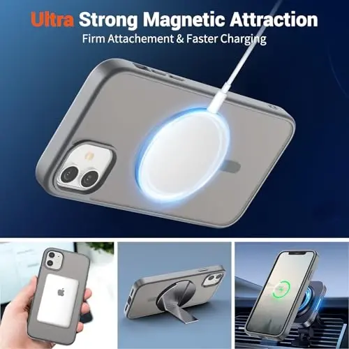 SUPFINE Magnetic for iPhone 12 Case/iPhone 12 Pro Case (MagSafe bilan mos) (Harbiy darajadagi tushishdan himoya) Yupqa yarim shaffof mato zarbga chidamli barmoq izlariga qarshi telefon qutisi, kulrang - 5