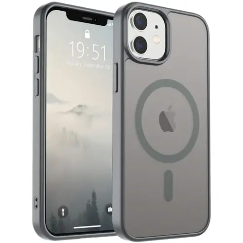 SUPFINE Magnetic for iPhone 12 Case/iPhone 12 Pro Case (MagSafe bilan mos) (Harbiy darajadagi tushishdan himoya) Yupqa yarim shaffof mato zarbga chidamli barmoq izlariga qarshi telefon qutisi, kulrang - 1