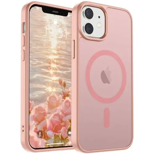 SUPFINE Magnetic for iPhone 12 Case/iPhone 12 Pro Case (MagSafe bilan mos keladi) (Harbiy darajadagi tushishdan himoya) Yupqa yarim shaffof mato, barmoq izlariga qarshi telefon qutisi, pushti - SUPFINE