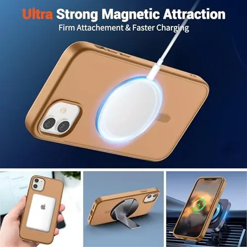 SUPFINE Magnetic for iPhone 12 Case/iPhone 12 Pro Case (MagSafe bilan mos keladi)(Harbiy darajadagi tushishdan himoya) Yupqa yarim shaffof mat Shokka chidamli barmoq izlariga qarshi telefon qutisi, jigarrang - 4