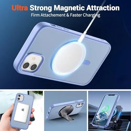 SUPFINE Magnetic for iPhone 12 Case/iPhone 12 Pro Case (MagSafe bilan mos keladi)(Harbiy darajadagi tushishdan himoya) Yupqa yarim shaffof mat zarbga chidamli barmoq izlariga qarshi telefon qutisi, Moviy Binafsha - 4