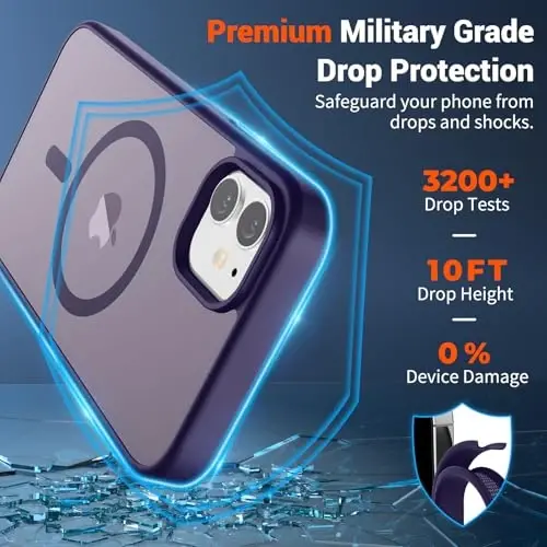 SUPFINE Magnetic for iPhone 12 Case/iPhone 12 Pro Case (MagSafe bilan mos)(Harbiy darajadagi tushishdan himoya) Shaffof mat zarba o'tkazmaydigan telefon qopqog'i, To'q binafsha - 3