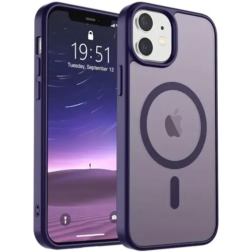 SUPFINE Magnetic for iPhone 12 Case/iPhone 12 Pro Case (MagSafe bilan mos)(Harbiy darajadagi tushishdan himoya) Shaffof mat zarba o'tkazmaydigan telefon qopqog'i, To'q binafsha - SUPFINE