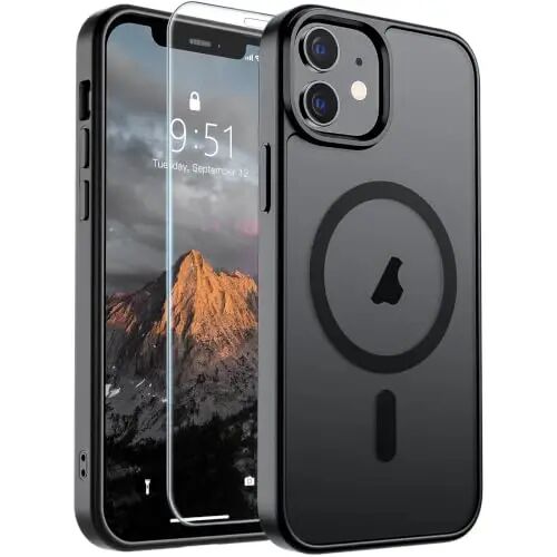 SUPFINE Magnetic for iPhone 12 Case/iPhone 12 Pro Case (MagSafe bilan mos)(Harbiy darajadagi tushishdan himoya) Translucent Matte zarbga chidamli telefon qopqog'i, qora 