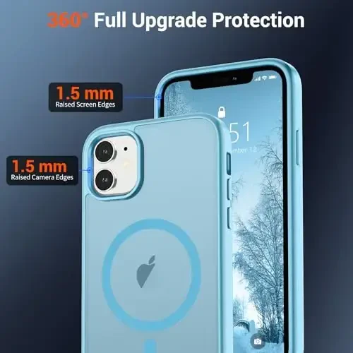 SUPFINE Magnetic for iPhone 12 Case/iPhone 12 Pro Case (MagSafe bilan mos)(Harbiy darajadagi tushishdan himoya) Yupqa shaffof matli zarbga chidamli, barmoq izlariga qarshi telefon qutisi, och ko'k - 4