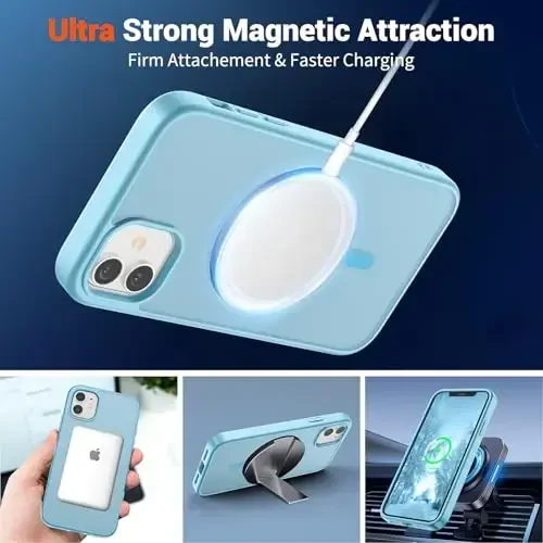 SUPFINE Magnetic for iPhone 12 Case/iPhone 12 Pro Case (MagSafe bilan mos)(Harbiy darajadagi tushishdan himoya) Yupqa shaffof matli zarbga chidamli, barmoq izlariga qarshi telefon qutisi, och ko'k - 5