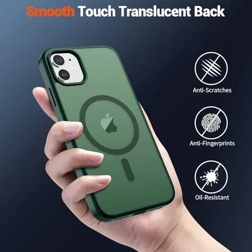 SUPFINE Magnetic for iPhone 12 Case/iPhone 12 Pro Case (MagSafe bilan mos)(Harbiy darajadagi tushishdan himoya) Yupqa yarim shaffof mat zarbga chidamli barmoq izlariga qarshi telefon qutisi, O'rmon yashili - 5