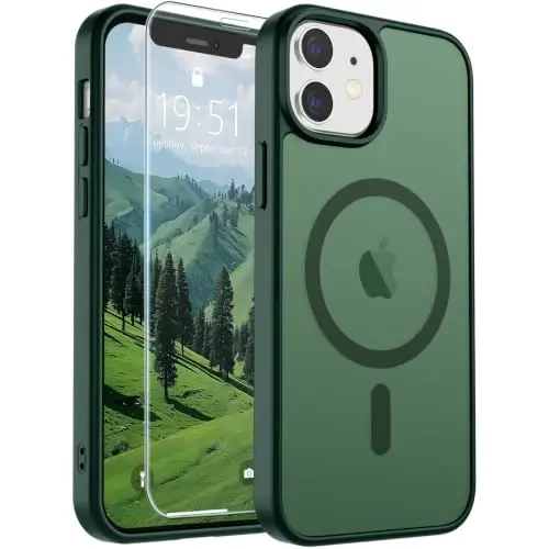 SUPFINE Magnetic for iPhone 12 Case/iPhone 12 Pro Case (MagSafe bilan mos)(Harbiy darajadagi tushishdan himoya) Yupqa yarim shaffof mat zarbga chidamli barmoq izlariga qarshi telefon qutisi, O'rmon yashili - 1