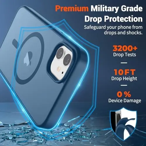 SUPFINE Magnetic for iPhone 12 Case/iPhone 12 Pro Case (MagSafe bilan mos)(Harbiy darajadagi tushishdan himoya) Yupqa yarim shaffof mat zarbga chidamli barmoq izlariga qarshi telefon qutisi, to'q ko'k - SUPFINE (1)