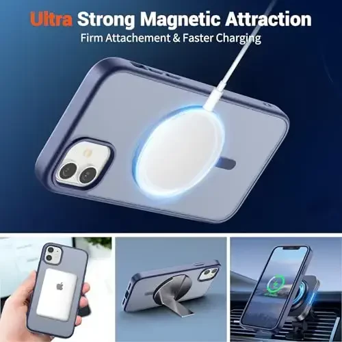 SUPFINE Magnetic for iPhone 12 Case/iPhone 12 Pro Case (MagSafe bilan mos)(Harbiy darajadagi tushishdan himoya) Yupqa yarim shaffof mato zarbga chidamli barmoq izlariga qarshi telefon qutisi, Lavanda kulrang - 5