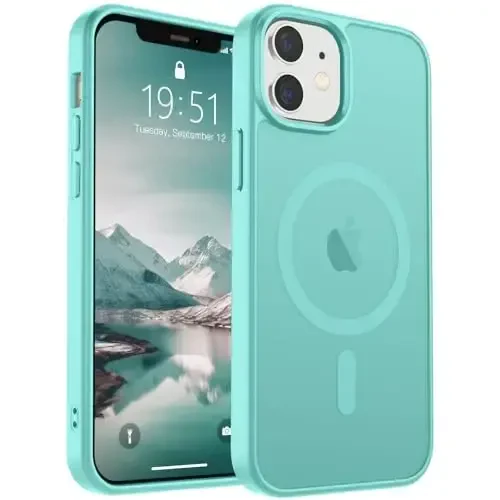 SUPFINE Magnetic for iPhone 12 Case/iPhone 12 Pro Case (MagSafe bilan mos)(Harbiy darajadagi tushishdan himoya) Yupqa yarim shaffof mato zarbga chidamli barmoq izlariga qarshi telefon qutisi, Moviy Yashil 