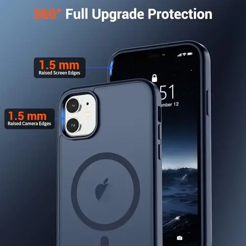 SUPFINE Magnetic for iPhone 12 Case/iPhone 12 Pro Case with Screen Protector (Compatible with MagSafe)(Military Grade Drop Protection) Translucent Matte Shockproof Phone Cover,Dark Blue - 4