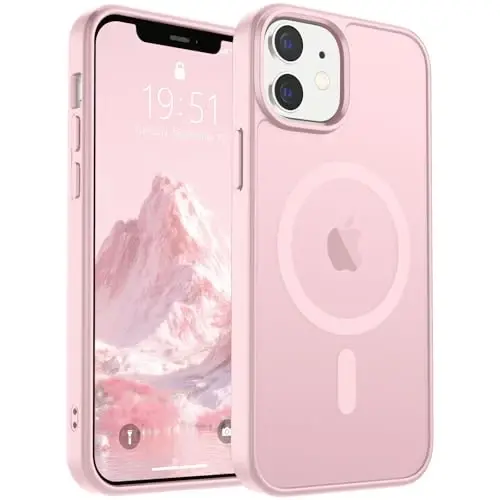 SUPFINE Magnetic for iPhone 12 Case/iPhone 12 Pro Case with Screen Protector (Compatible with MagSafe)(Military Grade Drop Protection) Translucent Matte Shockproof Phone Cover,Light Pink - iPhone 12/12 Pro uchun ekran himoyachisi bilan SUPFINE magnit gʻilofi (MagSafe bilan mos keladi) (Harbiy darajadagi tushishdan himoya) Yarim shaffof matli zarbaga chidamli telefon qopqogʻi, och pushti 