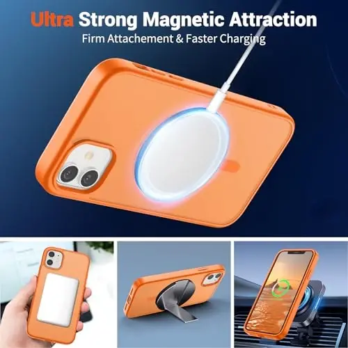 SUPFINE Magnetic for iPhone 12 Case/iPhone 12 Pro Case with Screen Protector (Compatible with MagSafe)(Military Grade Drop Protection) Translucent Matte Shockproof Phone Cover,Starry Orange - 5