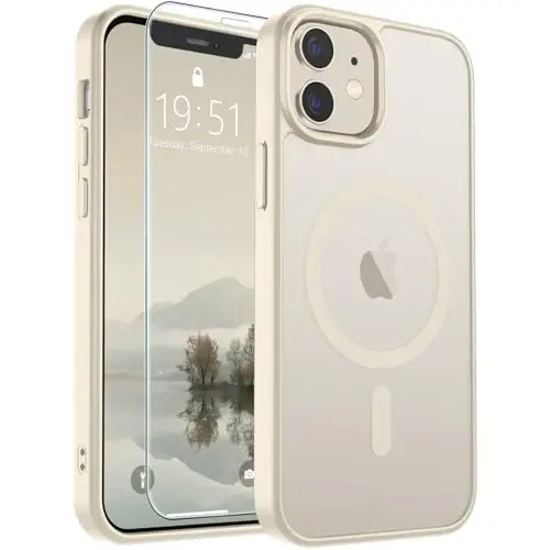 SUPFINE Magnetic for iPhone 12 Mini Case & iPhone 13 Mini Case (Compatible with MagSafe) (Military Grade Drop Protection) Slim Translucent Matte Shockproof Phone Cover,Antique White - 6