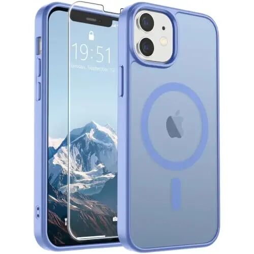 SUPFINE Magnetic for iPhone 12 Mini Case & iPhone 13 Mini Case (Compatible with MagSafe) (Military Grade Drop Protection) Slim Translucent Matte Shockproof Phone Cover,Blue Purple 