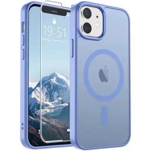 SUPFINE Magnetic for iPhone 12 Mini Case & iPhone 13 Mini Case (Compatible with MagSafe) (Military Grade Drop Protection) Slim Translucent Matte Shockproof Phone Cover,Blue Purple - 1